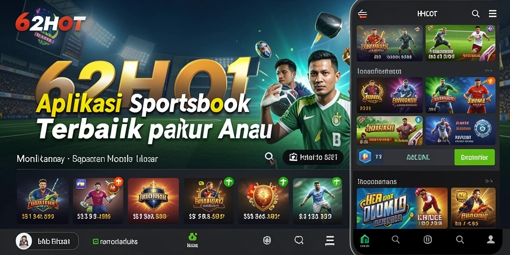 Screenshot utama aplikasi 62HOT yang menunjukkan fitur taruhan olahraga.