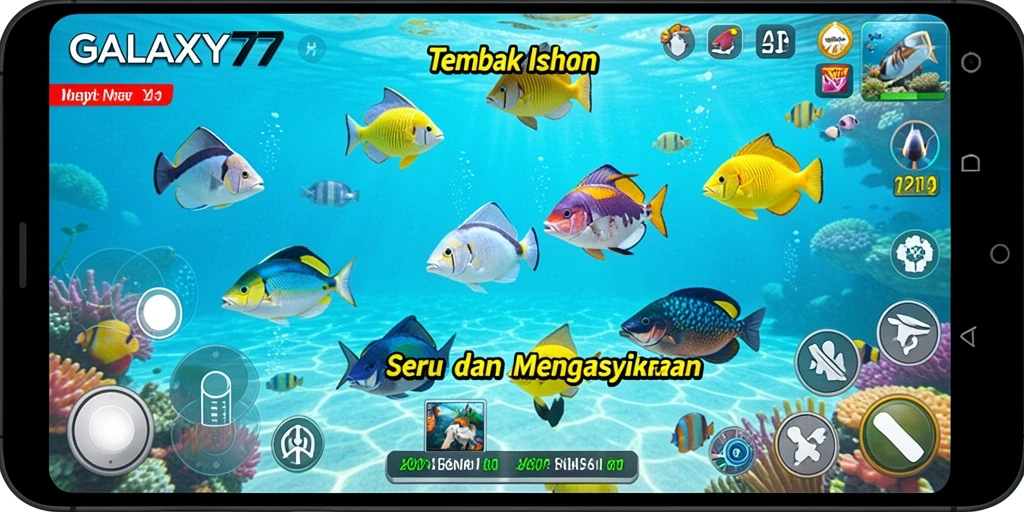 Tampilan gameplay seru dari GALAXY77 saat berburu ikan.