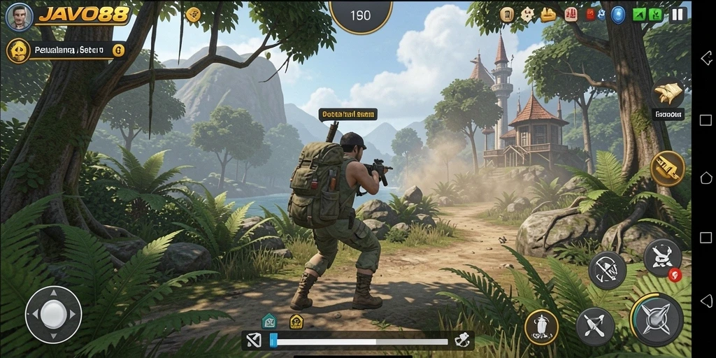 Tampilan gameplay <strong>JAVO88</strong> saat menjelajahi dunia petualangan yang penuh warna.
