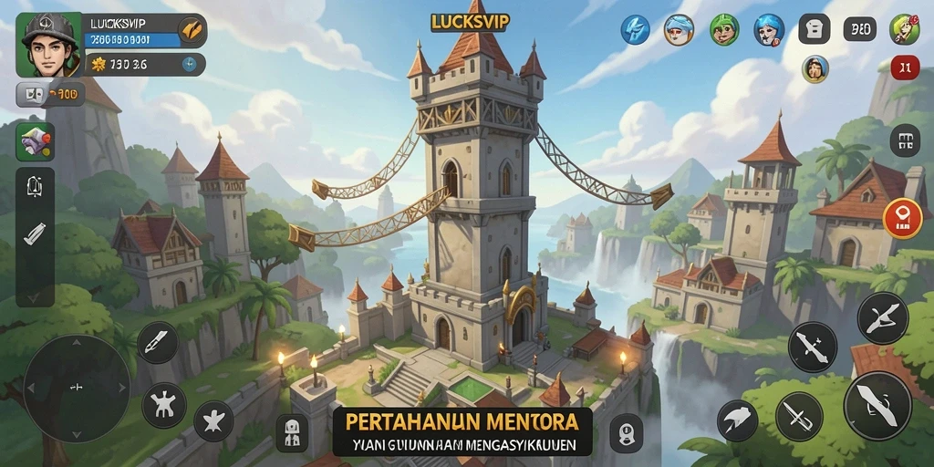 Tampilan gameplay <strong>LUCKSVIP</strong> dengan menara beragam mengalahkan musuh.