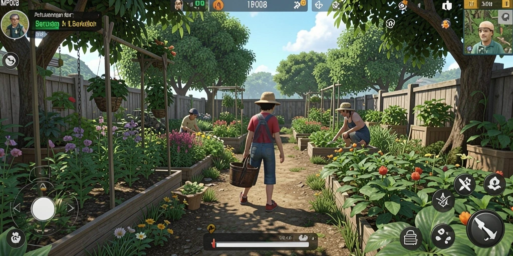 Tampilan menarik dari gameplay MPO08 yang menampilkan kebun yang subur.