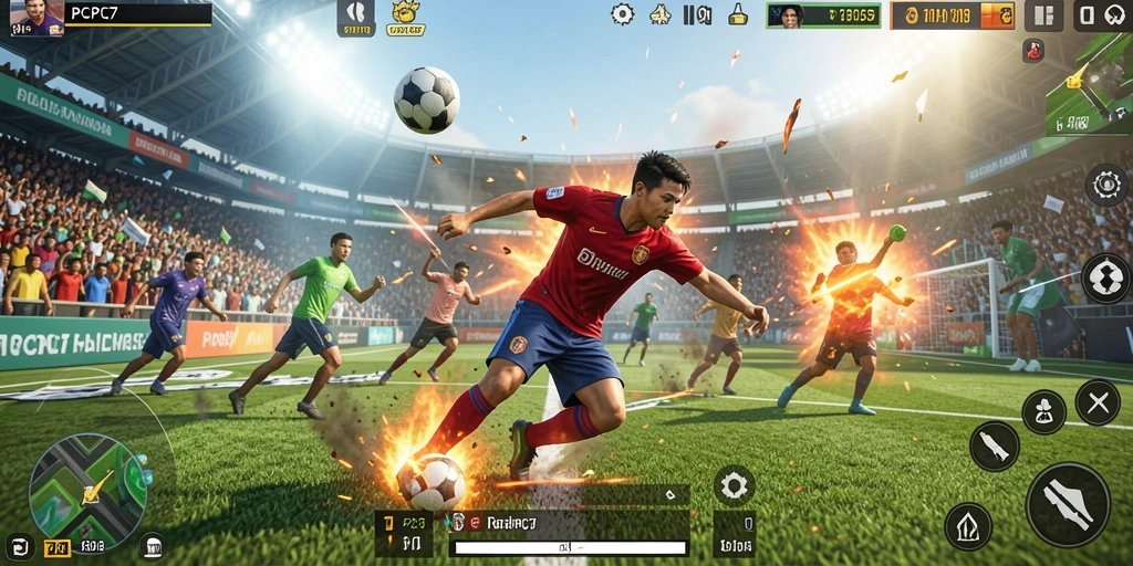 Tampilan gameplay PCPC7 yang memukau dengan aksi olahraga mendebarkan.