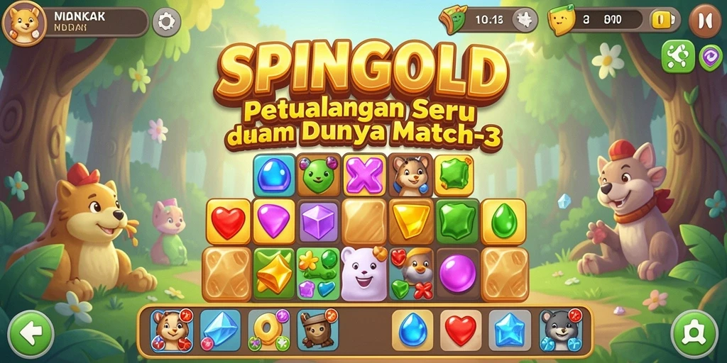 Tampilan gameplay SPINGOLD yang seru dan penuh warna dalam gaya Match-3.