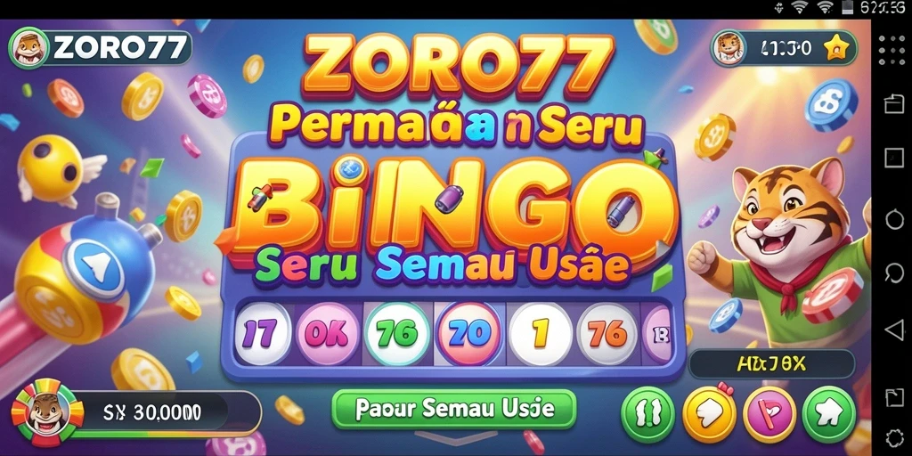 Screenshot ZORO77 menampilkan gameplay Bingo yang seru dan interaktif.